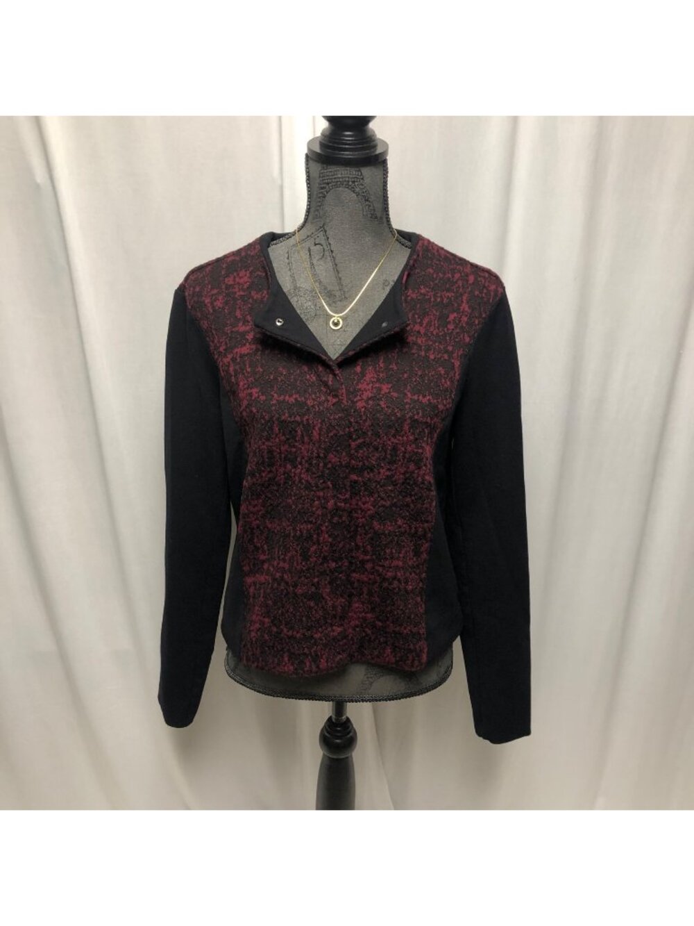 Liz Claiborne Jacket Womens Size Medium MT Black Maroon Long Sleeve Lined Blazer